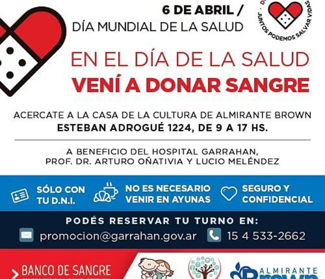 EL MUNICIPIO DE ALTE BROWN CONVOCA A PARTICIPAR DE CAMPAÑA DE DONACIÓN DE SANGRE PARA HOSPITALES
