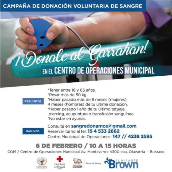 Campaña de donación de sangre este jueves en el Centro de Operaciones Municipal