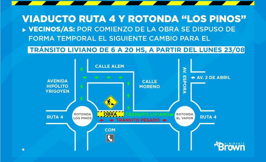 Arranca la obra del viaducto de Ruta 4 y restringen el tránsito en la Rotonda Los Pinos