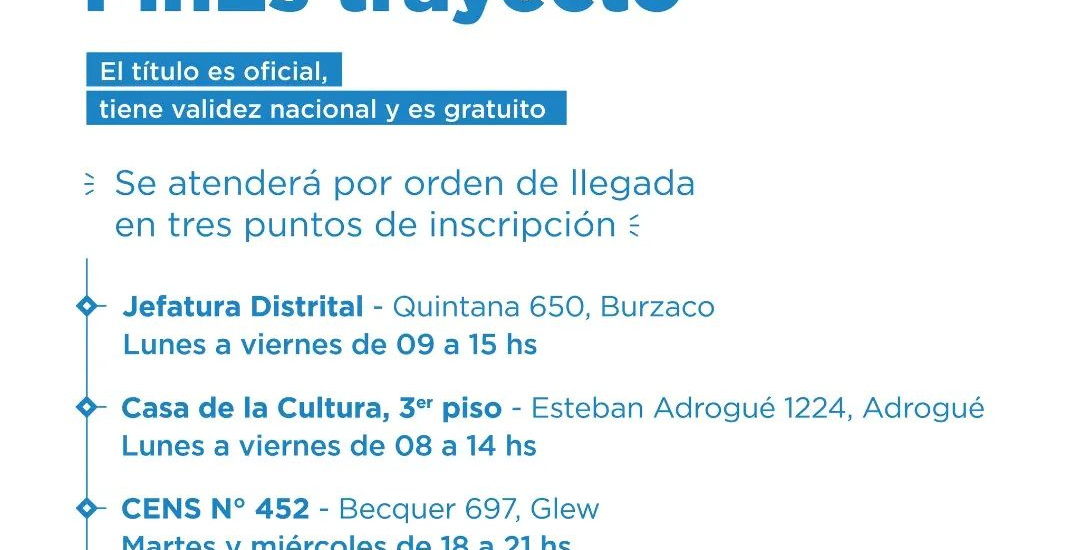 En Almirante Brown está abierta la inscripción al Fines 2022